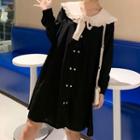 Frilled Trim Long-sleeve Collared Dress