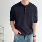 Button-trim Short-sleeve Knit Top
