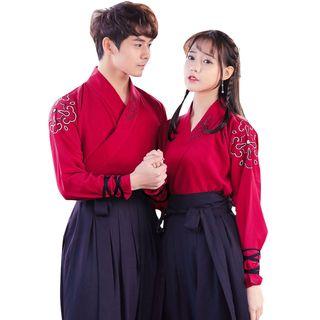 Set: Patterned Hanfu Top + Maxi Skirt