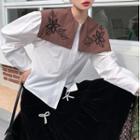 Color-block Floral Embroidered Long-sleeve Shirt