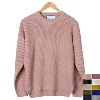 Couple Rib-knit Slit-hem Sweater