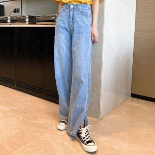 High-waist Slited Wide Jeans
