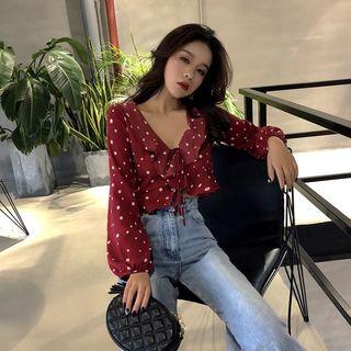 Puff-sleeve Dotted Crop Blouse