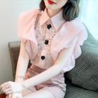 Puff-sleeve Flower Embroidered Rhinestone Shirt