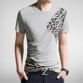 Short-sleeve Leopard Print Panel T-shirt