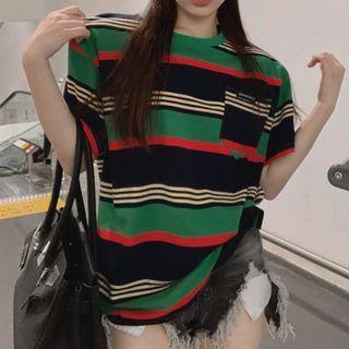 Short-sleeve Striped T-shirt Stripe - Green & Black - One Size