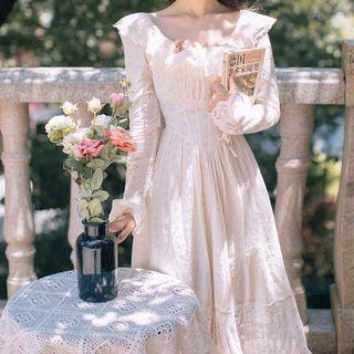 Tie Back Long-sleeve Midi A-line Dress