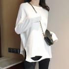 Long-sleeve Cut-out T-shirt White - One Size