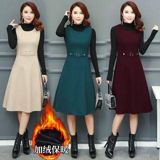 Set: Long-sleeve Top + Sleeveless Midi Dress