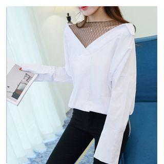 Sheer Panel Long-sleeve Blouse