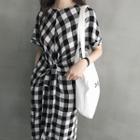 Knot-front Gingham Long Dress