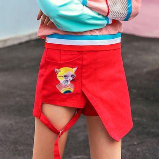 Cat Embroidery Denim Skort