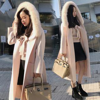 Faux Fur Trim Hooded Tie-waist Coat