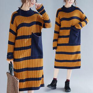 Striped Ribbed Midi Sweater Dress Caramel - One Size