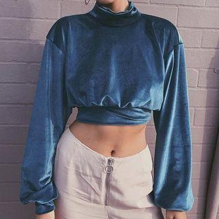 Turtleneck Velvet Crop Sweatshirt