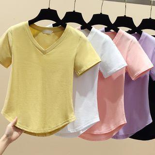Short-sleeve Scoop Hem Crop Top