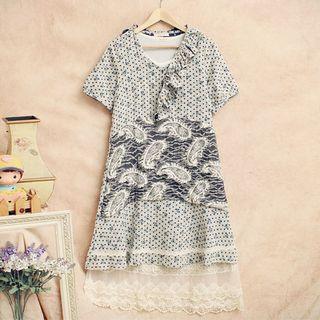Short-sleeve Floral Print Layered Dress