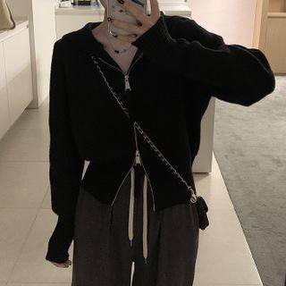 Long-sleeve Zip Hooded Knit Jacket