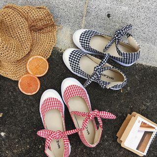 Gingham Ankle Strap Flats