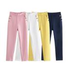 Button Accent Plain Dress Pants