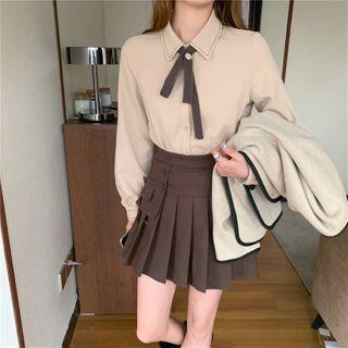 Woolen Jacket / Mini A-line Pleated Skirt / Long-sleeve Shirt