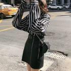 Set: Striped Long-sleeve Blouse + A-line Mini Skirt