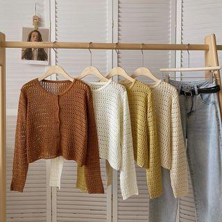 Long-sleeve Round Neck Plain Cardigan