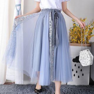 Lace Panel Maxi A-line Skirt