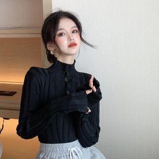 Henley Mock-neck Knit Top