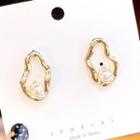 Faux Pearl Irregular Alloy Hoop Earring 1 Pair - As Shown In Figure - One Size