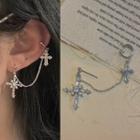 Cross Drop Earring Single - 1532a - Silver - One Size