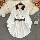 Puff-sleeve Contrast Collar Mini Shirt Dress