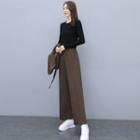 Set: Long-sleeve T-shirt + Hooded Vest + Cropped Wide-leg Pants