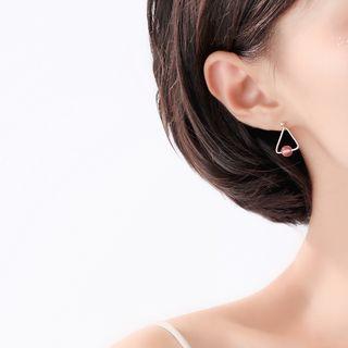 925 Sterling Silver Triangle Beaded Drop Earring One Pair - Triangle Beaded Drop Earring - One Size