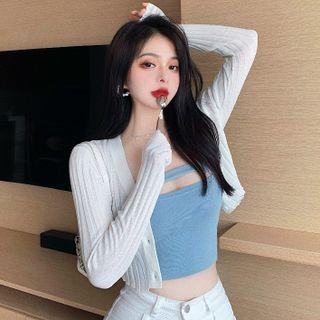 Cutout Crop Tube Top / Light Cardigan