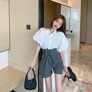 Puff-sleeve Plain Shirt / Shorts