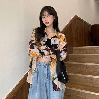 Flower Print Chiffon Shirt Flower - Multicolor - One Size