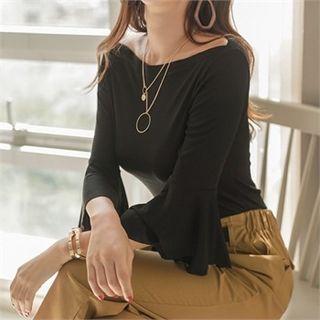 Off-shoulder Long-sleeve Ruffle-cuff Top