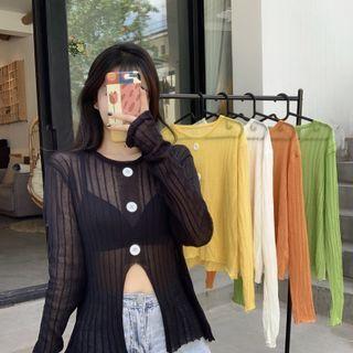 Sheer Slit-hem Cardigan