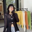 Sheer Slit-hem Cardigan
