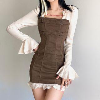 Long Sleeve Mock Two Piece Ruffle-trim Dress