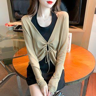 Set: Halter Tank Top + V-neck Drawstring Top