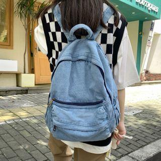Washed Denim Canvas Backpack