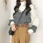 Houndstooth Panel High Neck Pullover