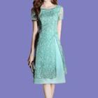 Floral Short-sleeve Mock Two-piece Dress