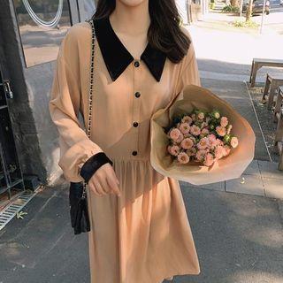 Color Block Velvet Panel Chiffon Dress