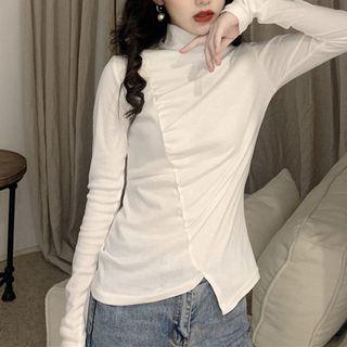 Long-sleeve Turtleneck Asymmetrical T-shirt