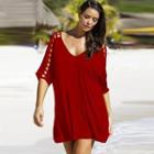 Elbow-sleeve Cutout V-neck Tunic