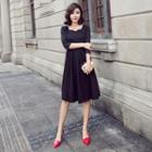 3/4-sleeve Square-neck A-line Dress
