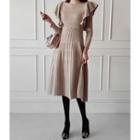 Ruffle-trim Tie-back Ribbed Knit Dress